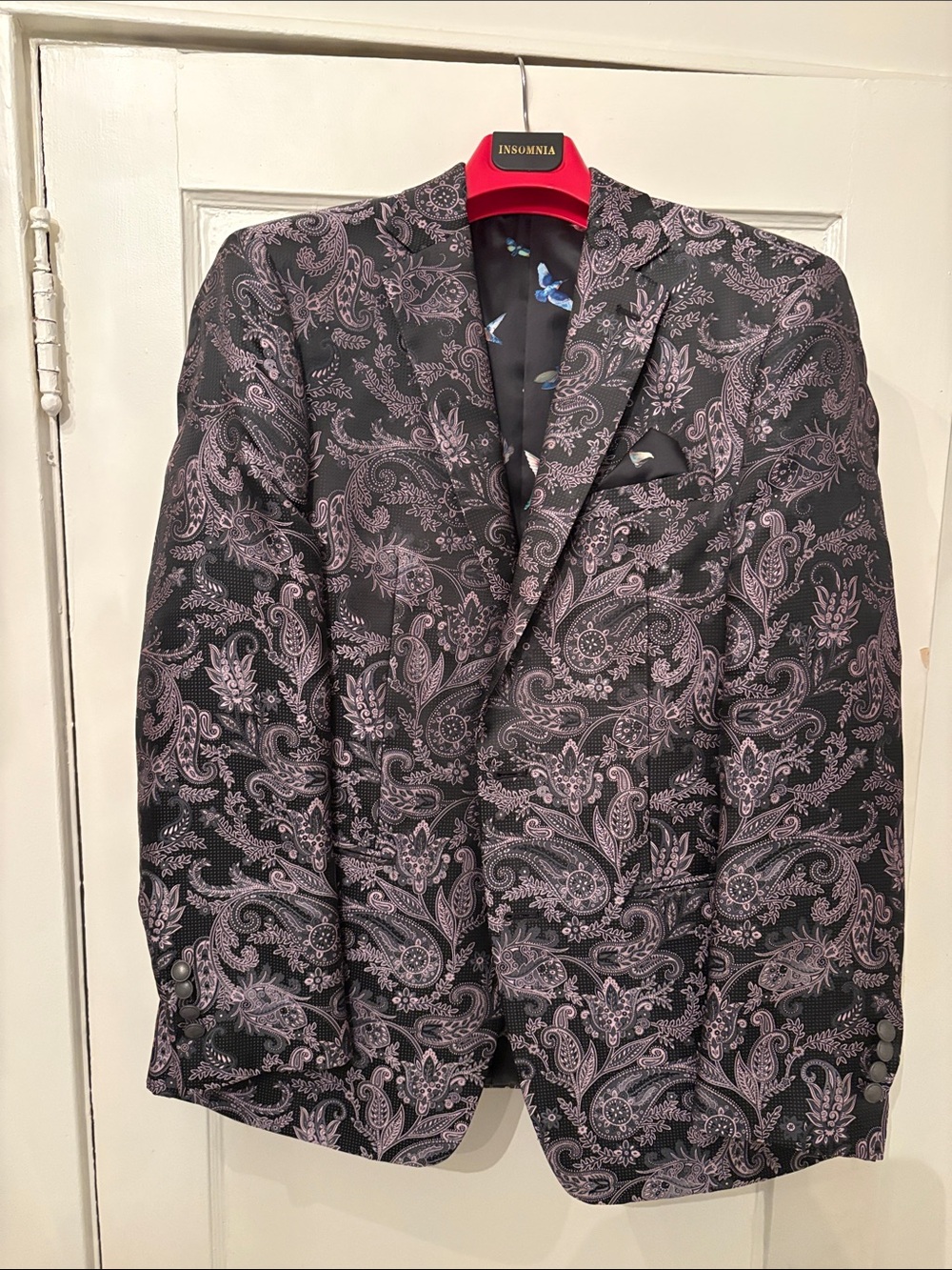 TALLIA Black Blazer with Pink Paisley Motif